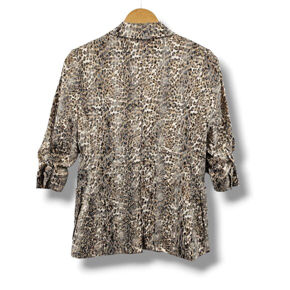 Alberto Makali Blazer Leopard Print Jacket Size 4 Button Front Ruched 3/4 Sleeve - Picture 2 of 14